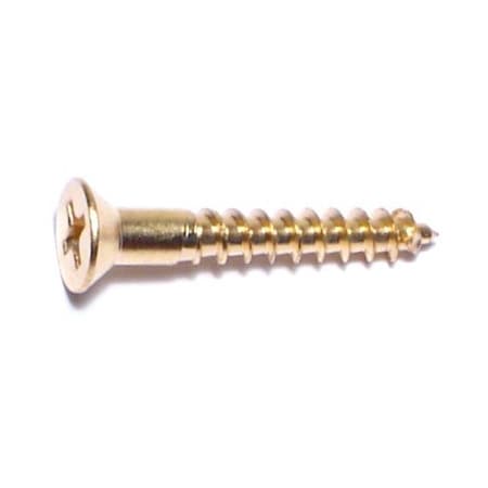 Midwest Fastener Wood Screw, #7, 1 in, Plain Brass Flat Head Phillips Drive, 100 PK 02861